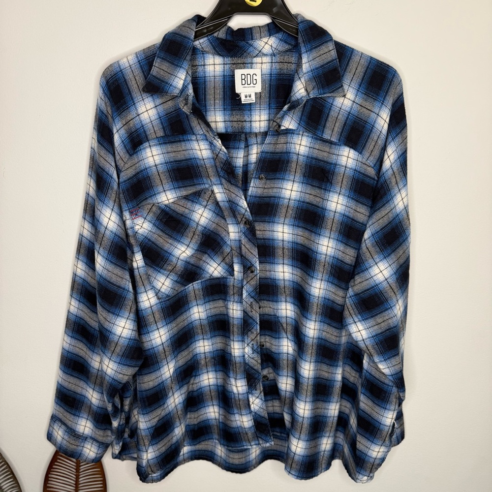 H9 BDG Urban Outfitters Oversized Plaid Button Up Long Sleeve Top